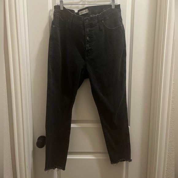 Madewell Jeans Womens 34P Washed Black 10" High Rise Skinny Raw Hem Button Fly - Picture 1 of 6